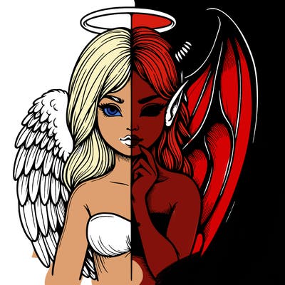 realistic angel half demon