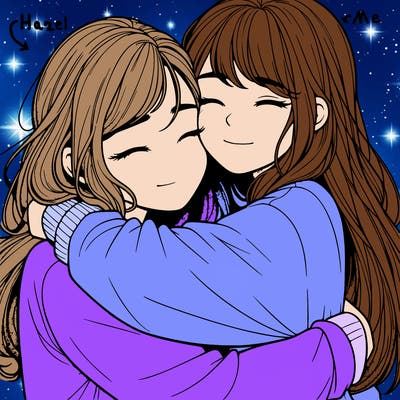 realistic two girls hugging