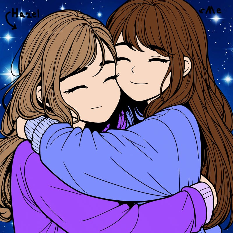 realistic two girls hugging