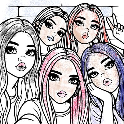 group of teen girls friends y2k up close in a selfie