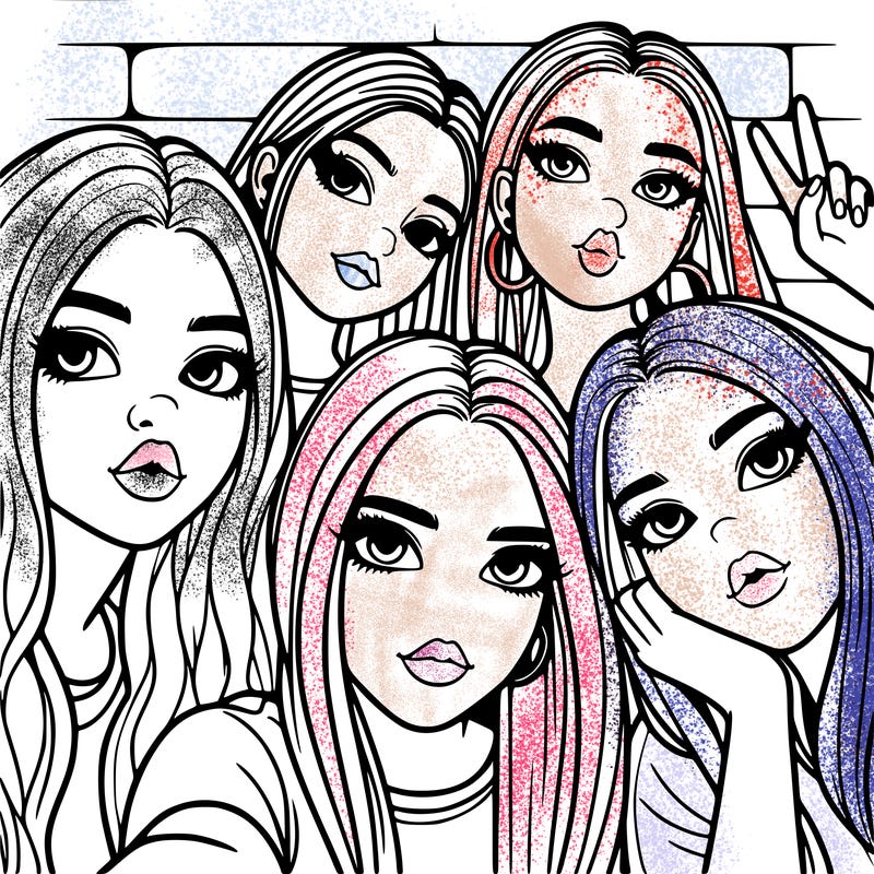 group of teen girls friends y2k up close in a selfie