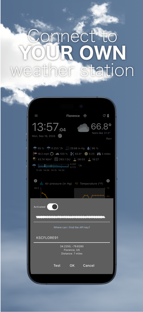 WhatWeather Weather Station - Personal weather station connection setup screen for WhatWeather app