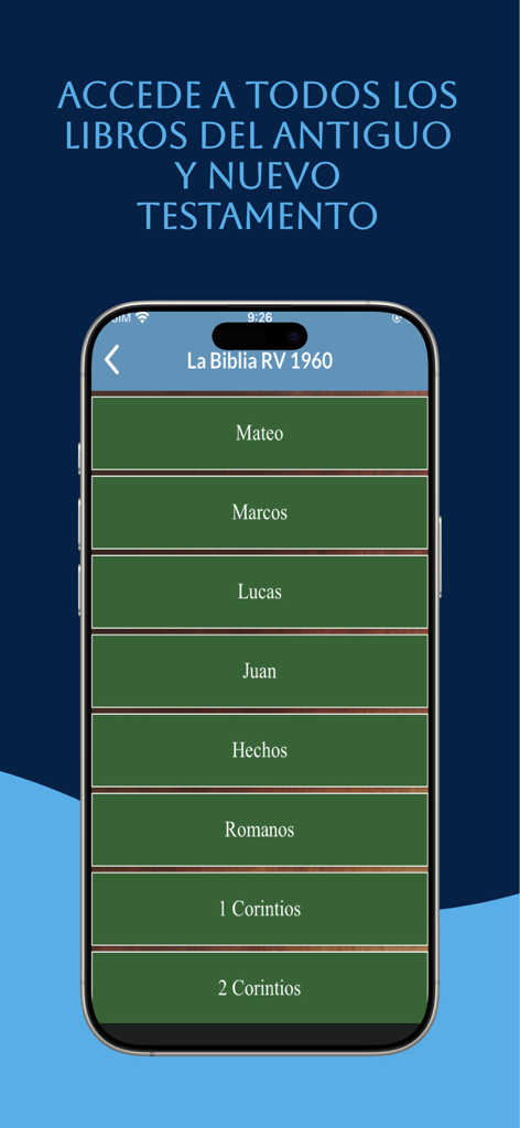 Screenshot of the Estudio Biblia Reina Valera app showing a list of Bible books in Spanish