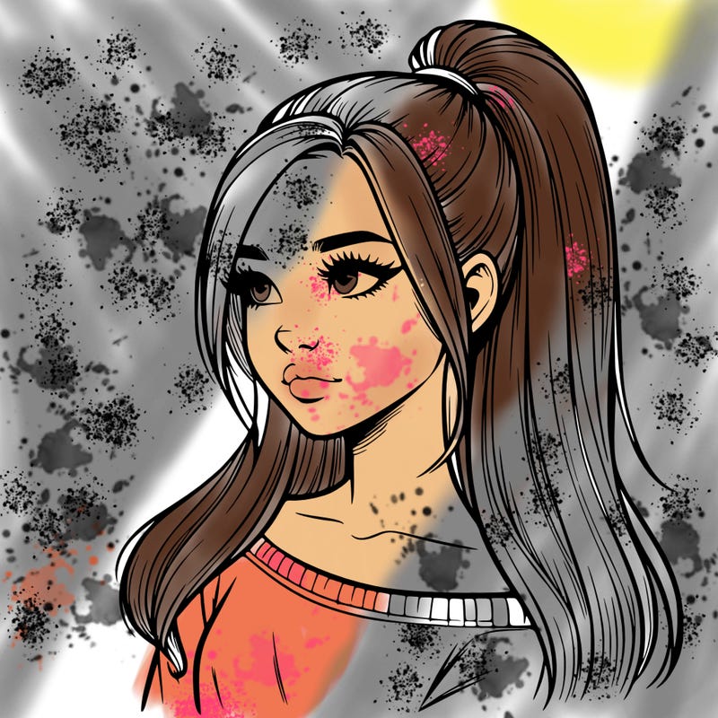 realistic girl with a high ponytail