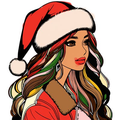 realistic girl in santa hat