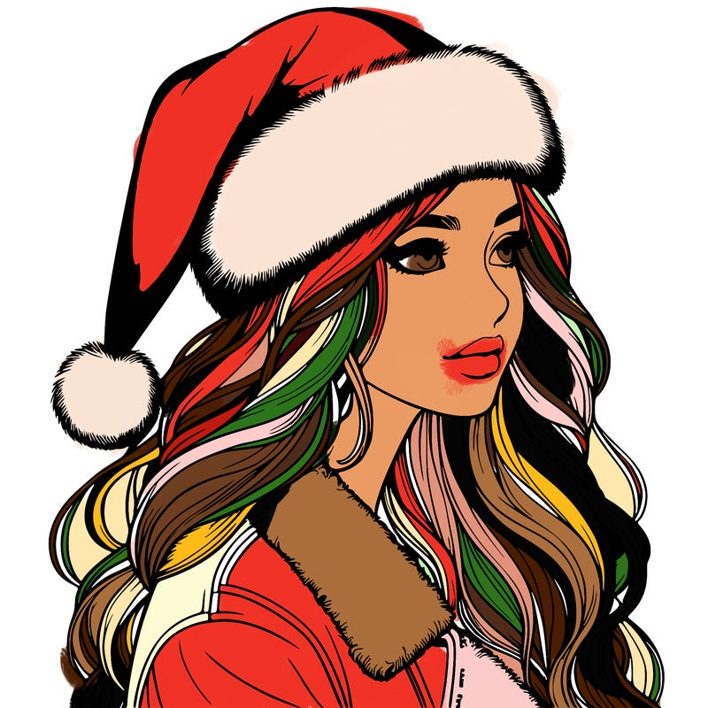 realistic girl in santa hat