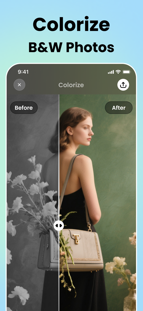 Sharpen Old Photos Enhancer AI - 흑백 사진을 위한 AI 색상 복원 기능의 보정 전후 비교