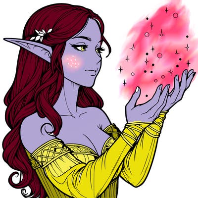 realistic elf girl doing magic