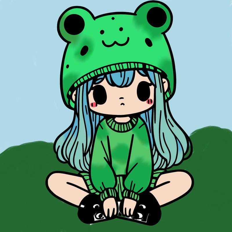 a girl wearing a frog hat and some frog socks