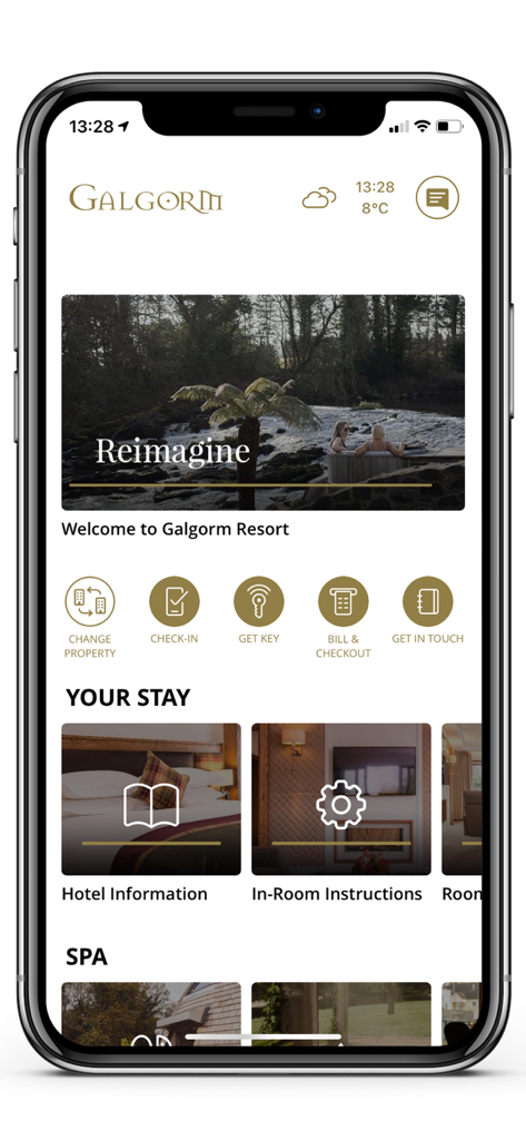 Galgorm Collection - Galgorm Collection app home screen showing luxury resort guest services and mobile check in