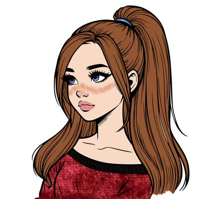 realistic girl with a high ponytail