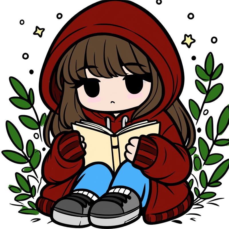 girl in oversized hoodie reading a book