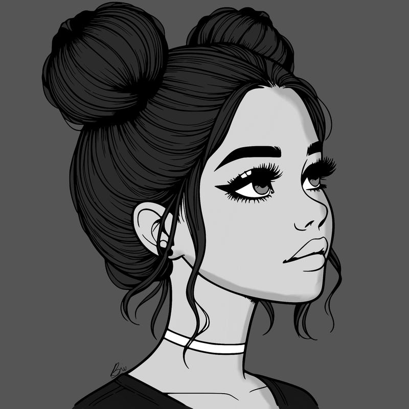 realistic girl with buns on the top of her head