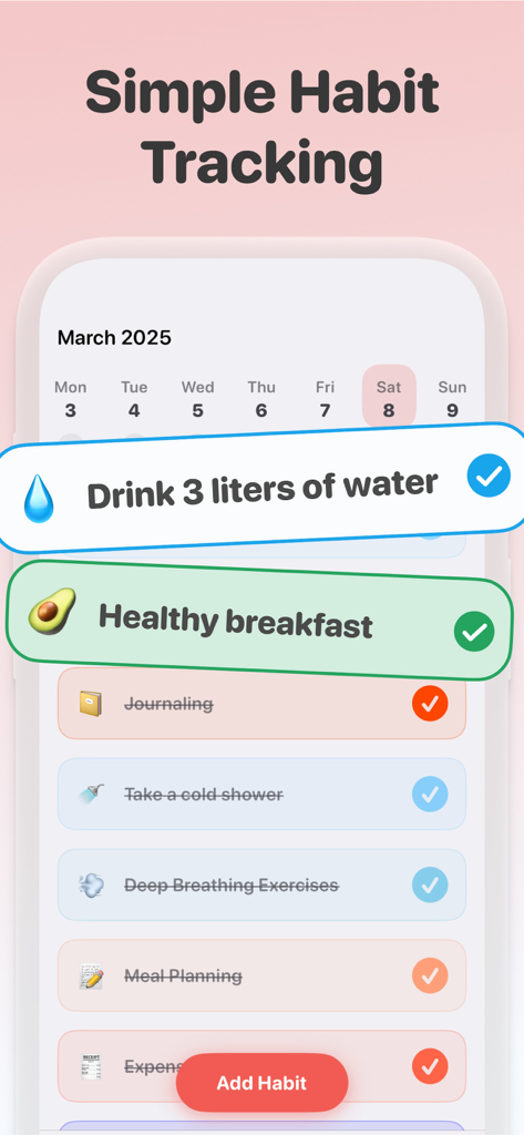 Daily Habit Tracker - Routi - Mobile interface of the Routi app featuring a simple daily habit checklist and routine tracker.
