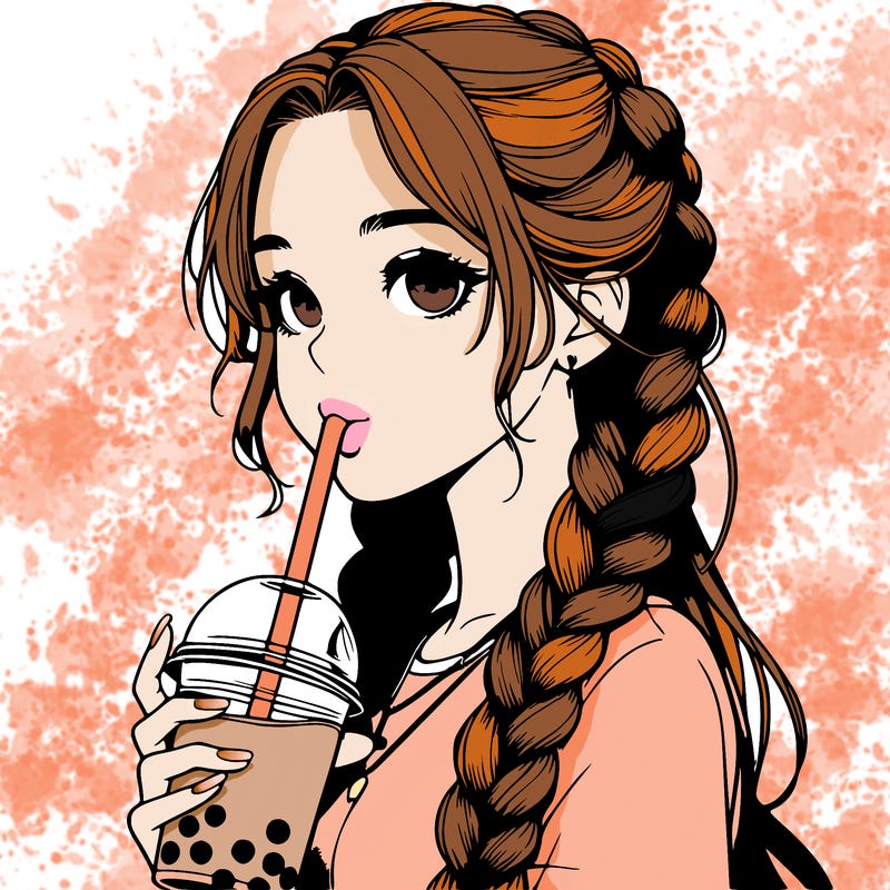 realistic girl with braided hair drinking boba