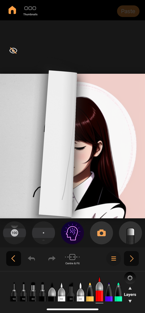 Hypersketch - Hypersketchモバイルインターフェースは、ラフスケッチが女性の詳細なAIレンダリングイラストに変換されている様子を示しています