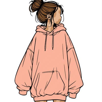 realistic girl with a oversized sweatshirt on and a bun