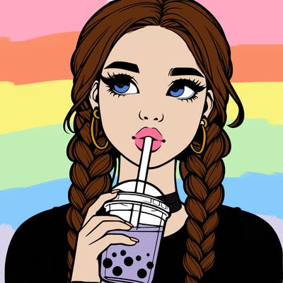 realistic girl with braided hair drinking boba