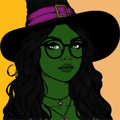 a witch with glasses realistic