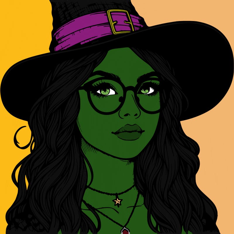 a witch with glasses realistic