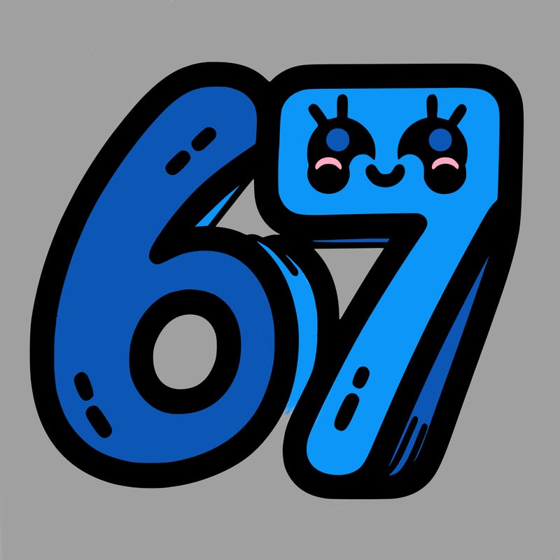 the numbers 67