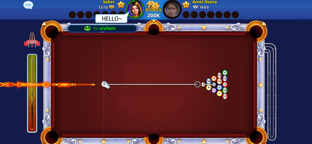 8 Ball Blitz - Billiards Games - A live 1-on-1 multiplayer billiards match in 8 Ball Blitz showing a red pool table and player avatars