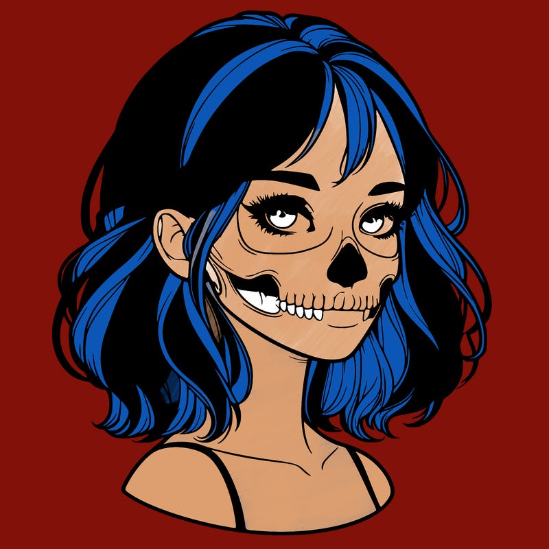 realistic girl with skull