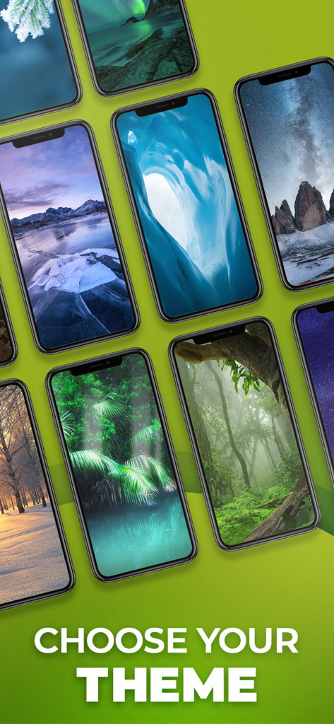 Wordscapes Shapes - A collection of phone screens displaying different scenic nature backgrounds for Wordscapes Shapes