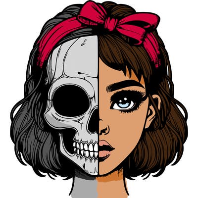 realistic girl with half skull mask