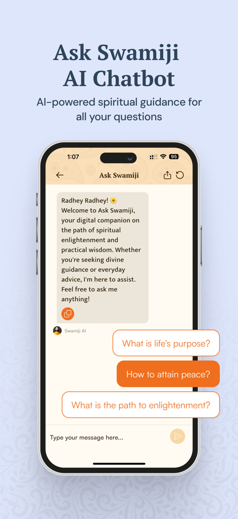 Bhagavad Gita - Krishna Bhakti - Ask Swamiji AI Chatbot interface for spiritual guidance and questions