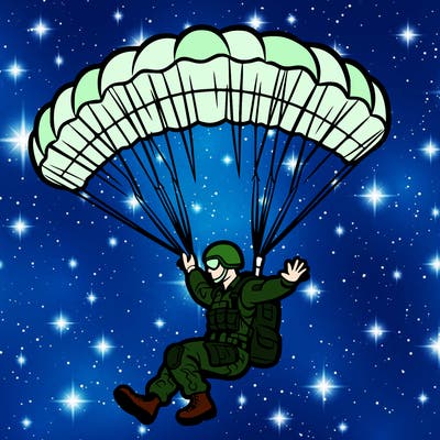 paratrooper landing with a parachute.