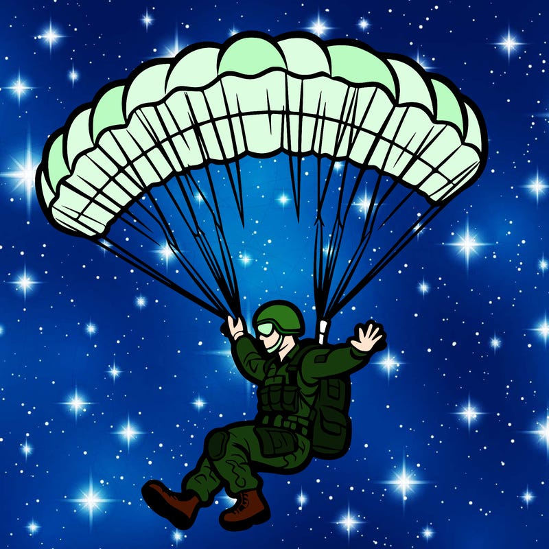 paratrooper landing with a parachute.