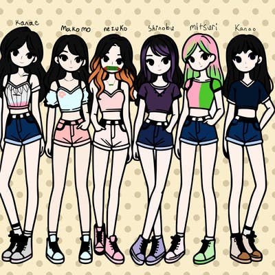 a group of girls wearing crop tops and shorts