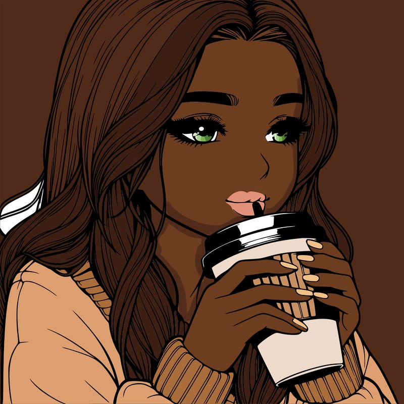 realistic girl drinking coffee