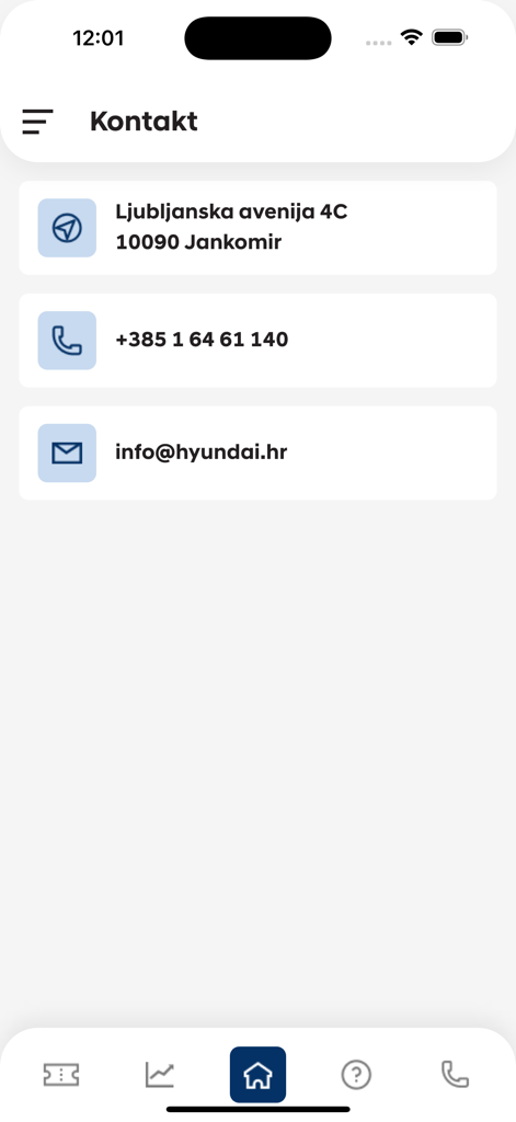 Hyundai Power Points - Contact information screen in the Hyundai Power Points app displaying support email and phone number