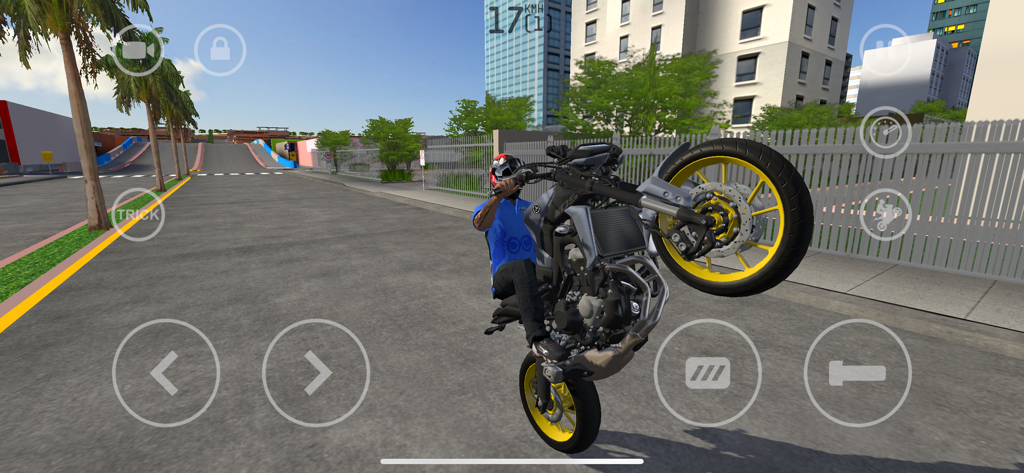 MX Grau RamoSoft - Una moto realizando un caballito en una calle urbana en el juego móvil MX Grau RamoSoft.