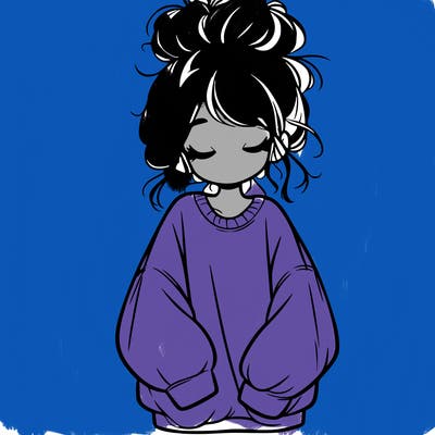 girl with baggy sweatshirt and messy bun