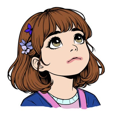 realistic girl looking up