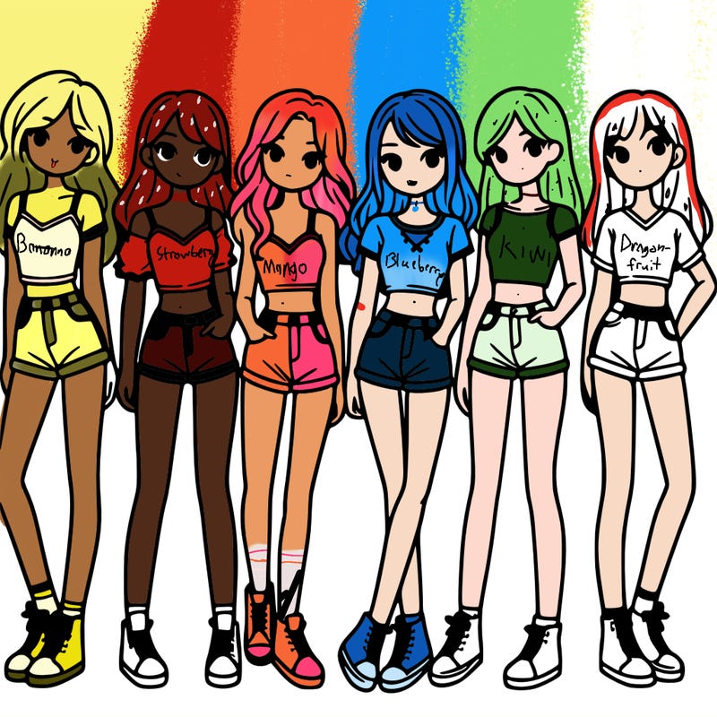 a group of girls wearing crop tops and shorts