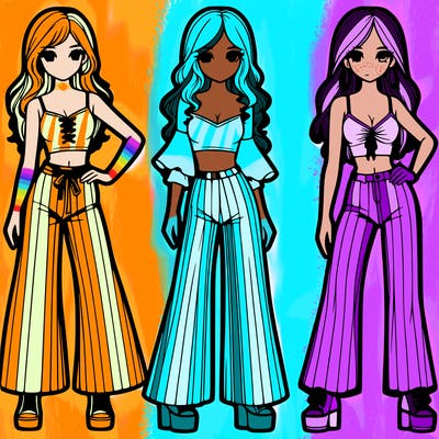 girls with flare pants and crop tops realistic