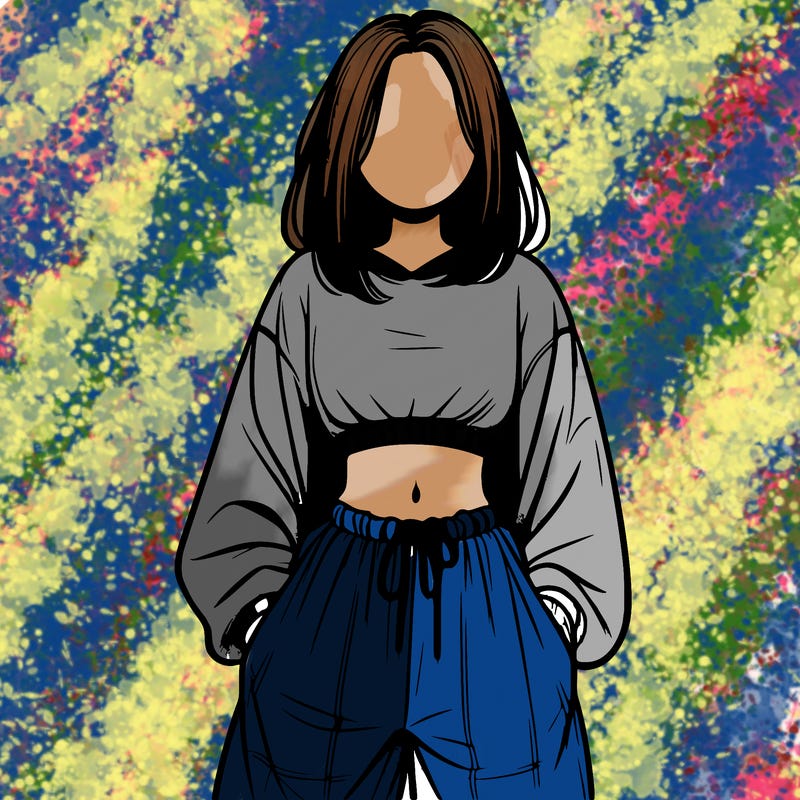 realistic girl faceless with baggy pants and a crop top