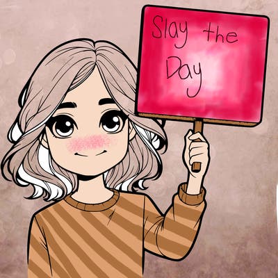 realistic girl holding up a sign