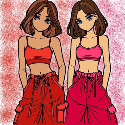 two girls with crop top with baggy pants