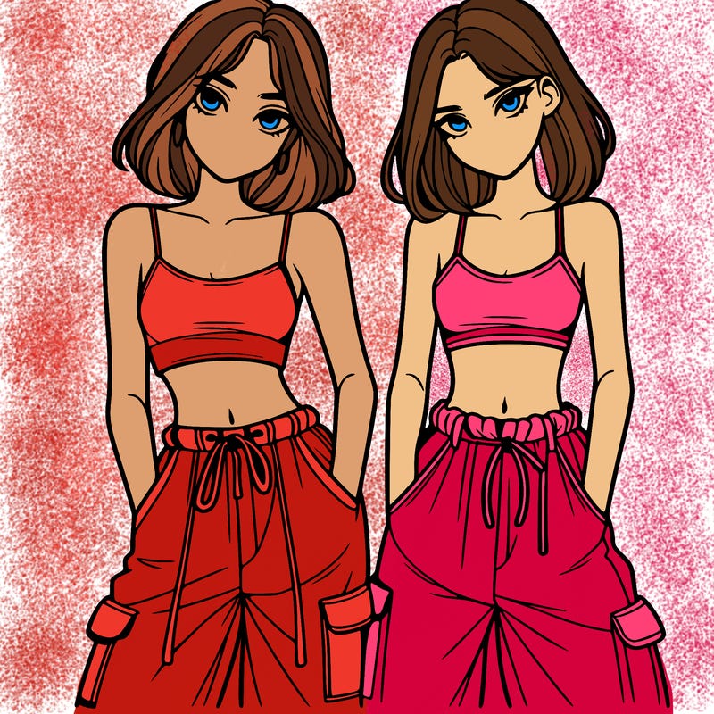 two girls with crop top with baggy pants