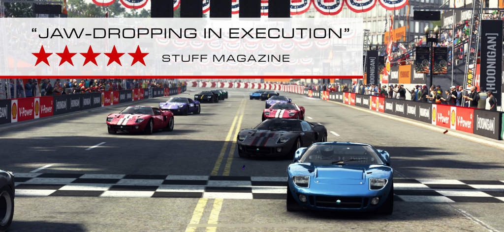 GRID™ Autosport - Un grupo de coches de carreras de alto rendimiento en una pista en GRID Autosport con una reseña de cinco estrellas de la revista Stuff
