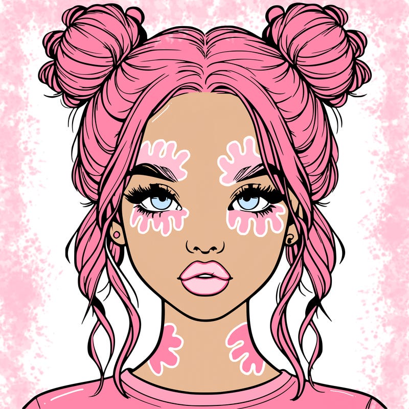 realistic girl with two buns in hair and lips