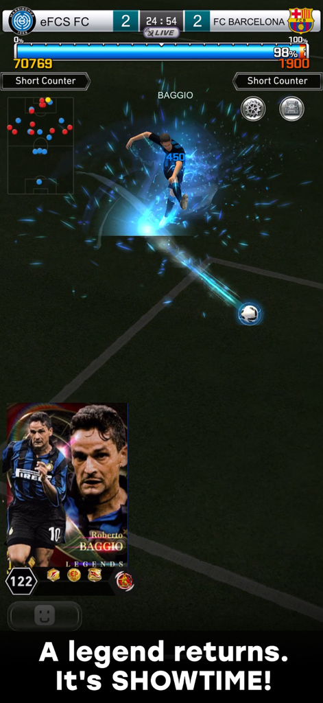 Roberto Baggio realizando un movimiento especial Showtime en un partido de fútbol 3D