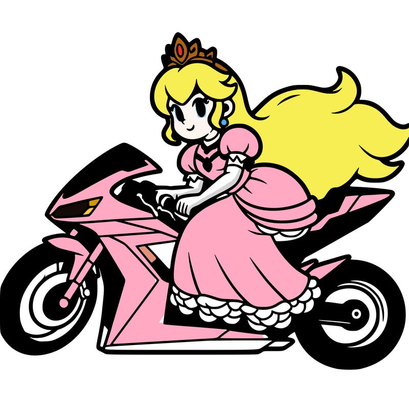 princess peach from mario kart driving a motorcycle