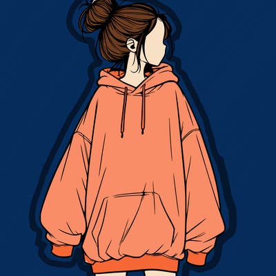 realistic girl with a oversized sweatshirt on and a bun