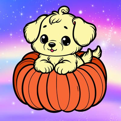 cute little puppy in a pumpkin